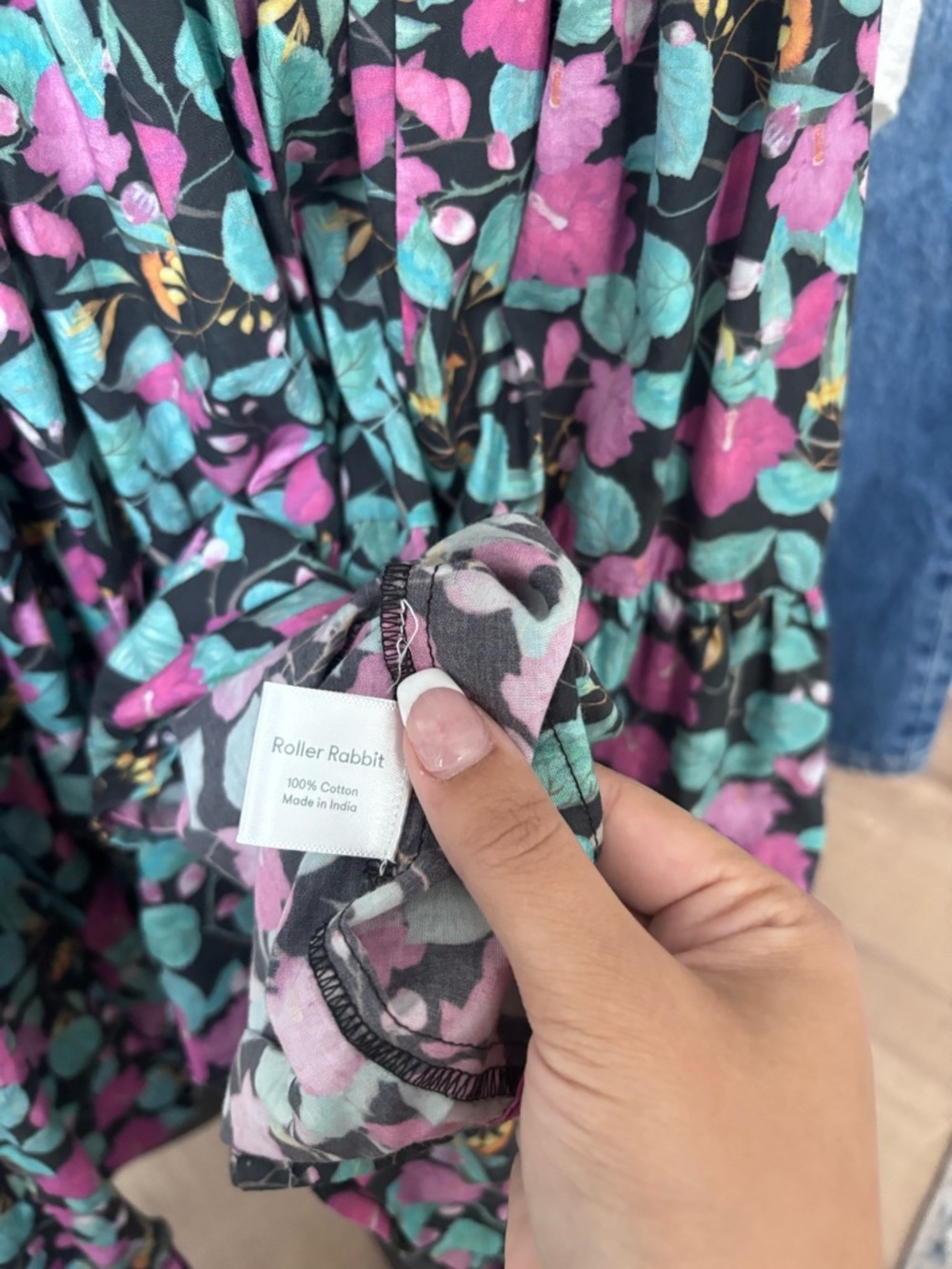Roller Rabbit Pink & Teal Floral Puff-Sleeve Manusa Sonora Poplin Maxi Dress - Picture 6 of 6